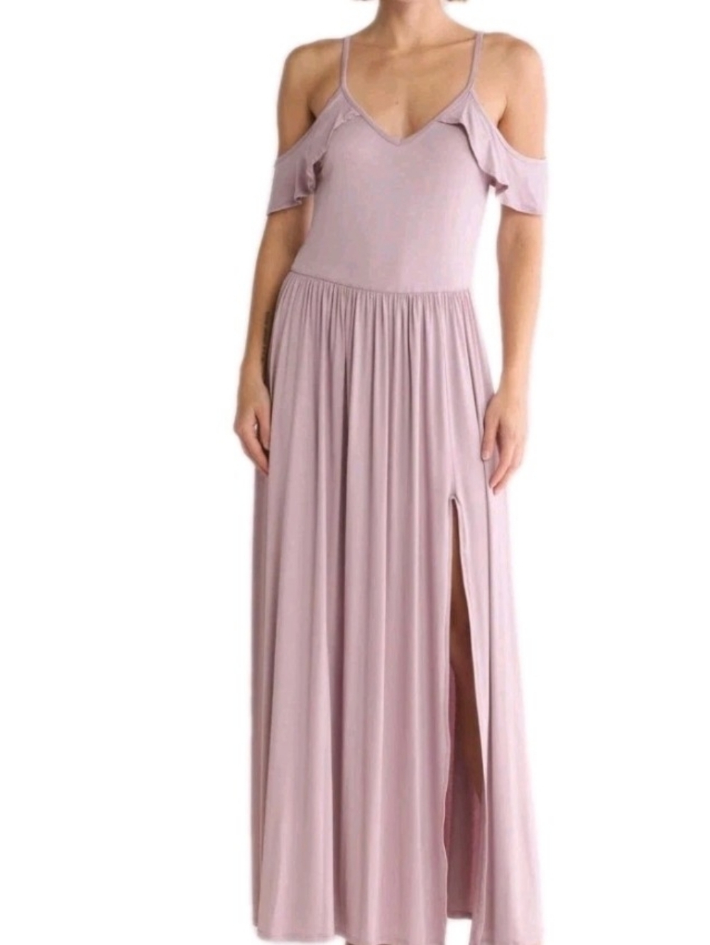 GO COUTURE Size Medium Elderberry Ruffle Cold Shoulder Maxi Dress Msrp $249